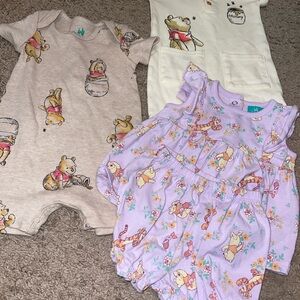 Disney Winnie the Pooh Baby Rompers Trio - Beige, White, Lavender